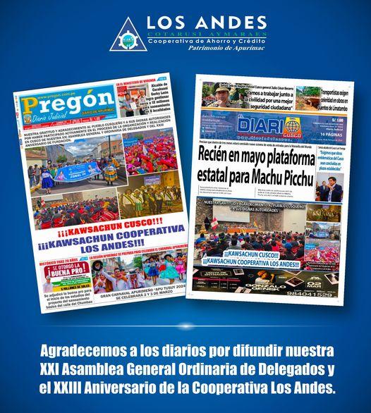 AGRADECEMOS A LOS DIARIOS JUDICIALES REGIONALES DE APURÍMAC Y CUSCO POR LA COBERTURA Y TRANSMISIÓN