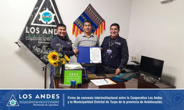 OF Andahuaylas. Se realizó la firma de convenio interinstitucional entre la Cooperativa Los Andes y Municipalidad Distrital de Turpo.