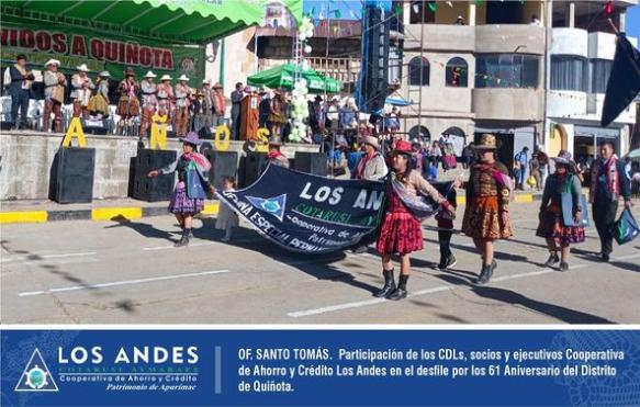 CDLs, socios y ejecutivos de la Cooperativa de Ahorro y Crédito Los Andes, participaron de las actividades cívicas por los 61° Aniversario del distrito de Quiñota.