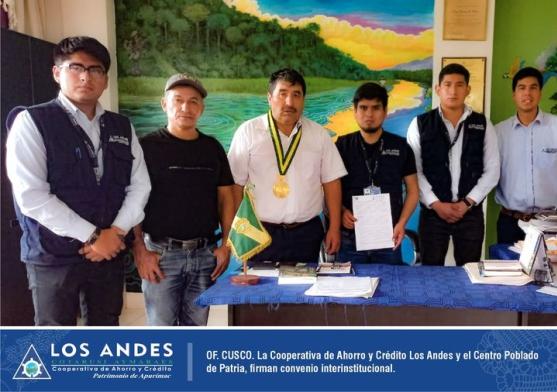 La Oficina Cusco de la Cooperativa de Ahorro y Crédito Los Andes y la Municipalidad del Centro Poblado de Patria.