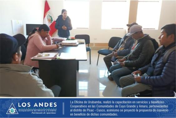 La Oficina de Urubamba, realizó la capacitación en Servicios y Beneficios Cooperativos en las Comunidades de Cuyo Grande y Amaru, pertenecientes al distrito de Pisac – Cusco.