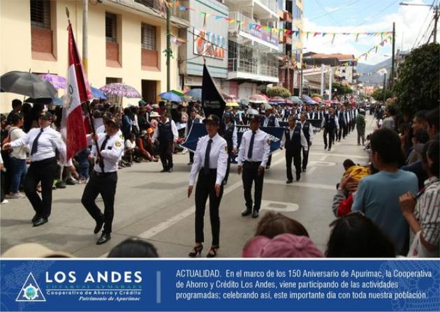 En el marco de los 150 Aniversario de Apurímac, la Cooperativa de Ahorro y Crédito Los Andes participó de las actividades programadas por el Gobierno Regional de Apurímac.