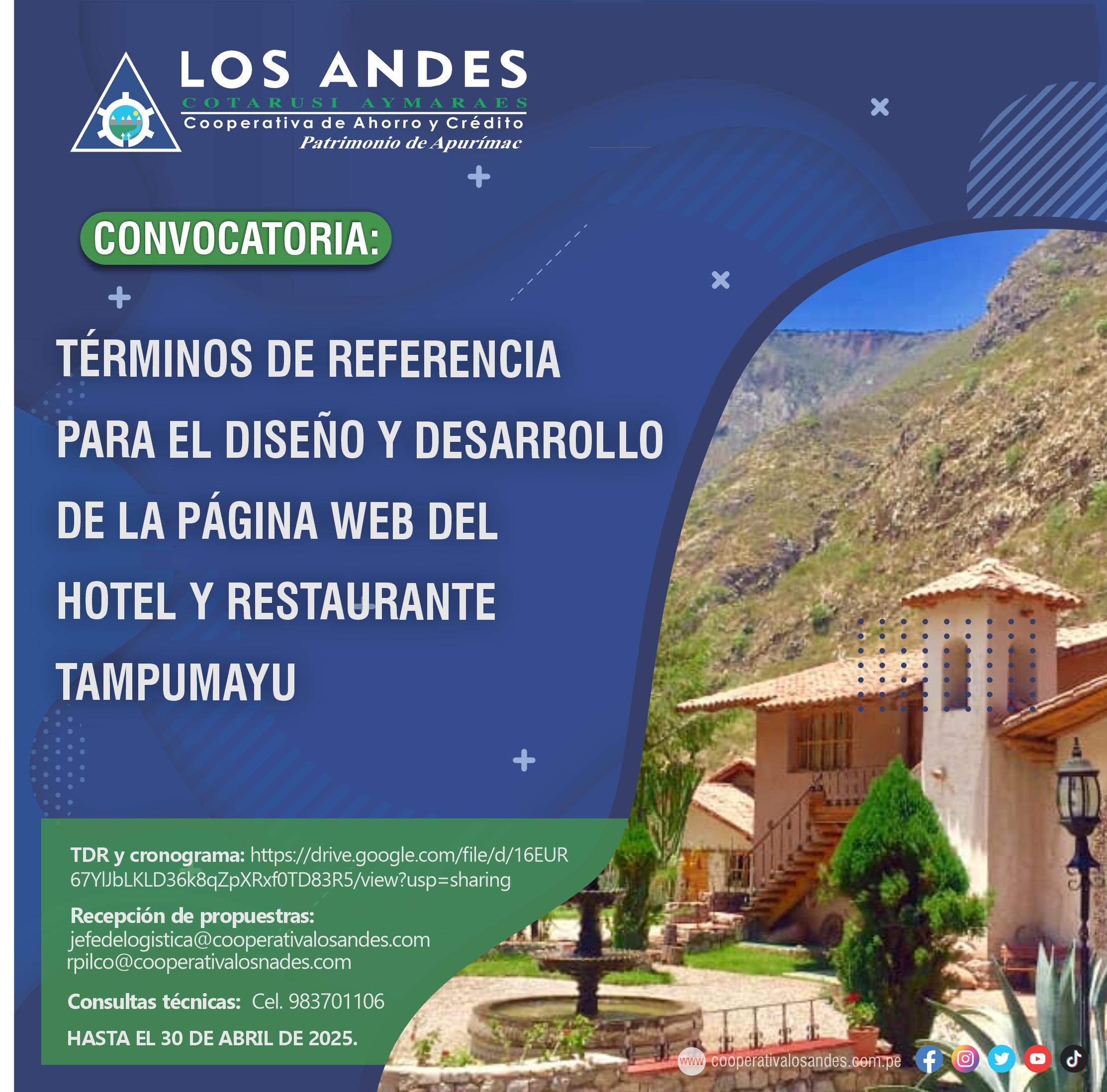 TÉRMINOS DE REFERENCIA PARA EL DISEÑO Y DESARROLLO DE LA PÁGINA WEB DEL HOTEL Y RESTAURANTE  TAMPUMAYU