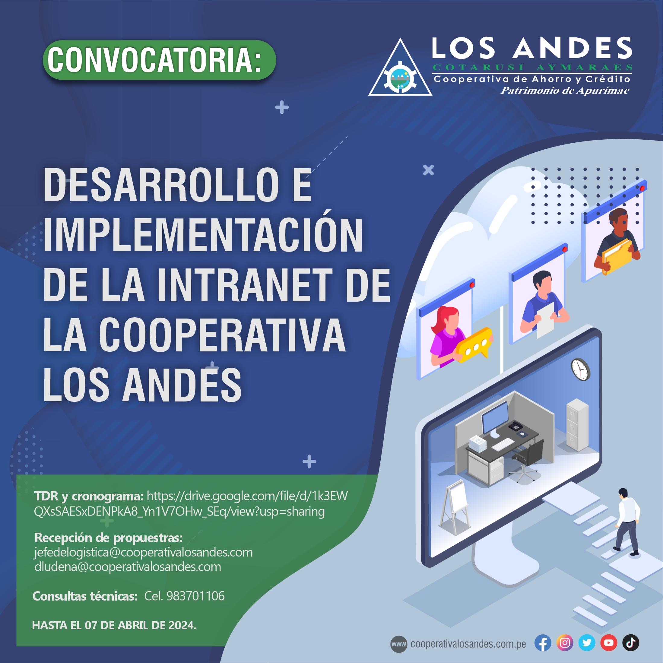 CONVOCATORIA: DESARROLLO E IMPLEMENTACIÓN DE LA INTRANET DE LA COOPAC LOS ANDES