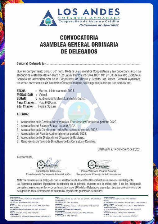 𝗖𝗢𝗡𝗩𝗢𝗖𝗔𝗧𝗢𝗥𝗜𝗔 𝗔𝗦𝗔𝗠𝗕𝗟𝗘𝗔 GENERAL ORDINARIA DE DELEGADOS 2023.