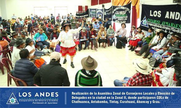 La Cooperativa de Ahorro y Crédito Los Andes, realizó la Asamblea Zonal de Consejeros Locales y Elección de Delegados en la Zonal II, donde participaron CDLs de Chalhuanca, Antabamba, Tintay,