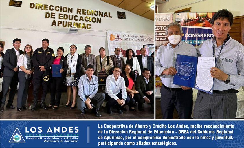 La Cooperativa de Ahorro y Crédito Los Andes, recibe reconocimiento de la Dirección Regional de Educación – DREA