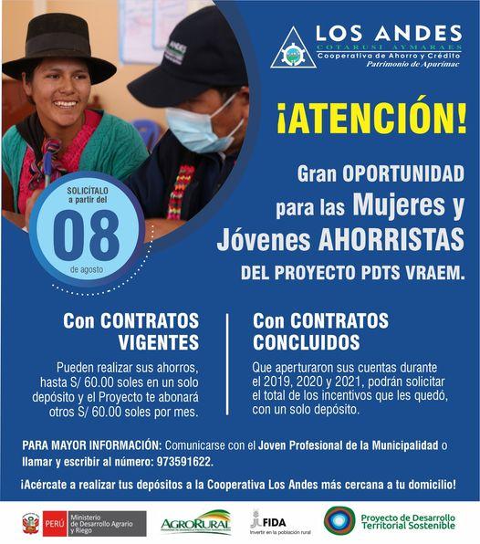 Gran Oportunidad para Mujeres y Jóvenes Ahorristas Pertenecientes al Proyecto PDTS VRAEM