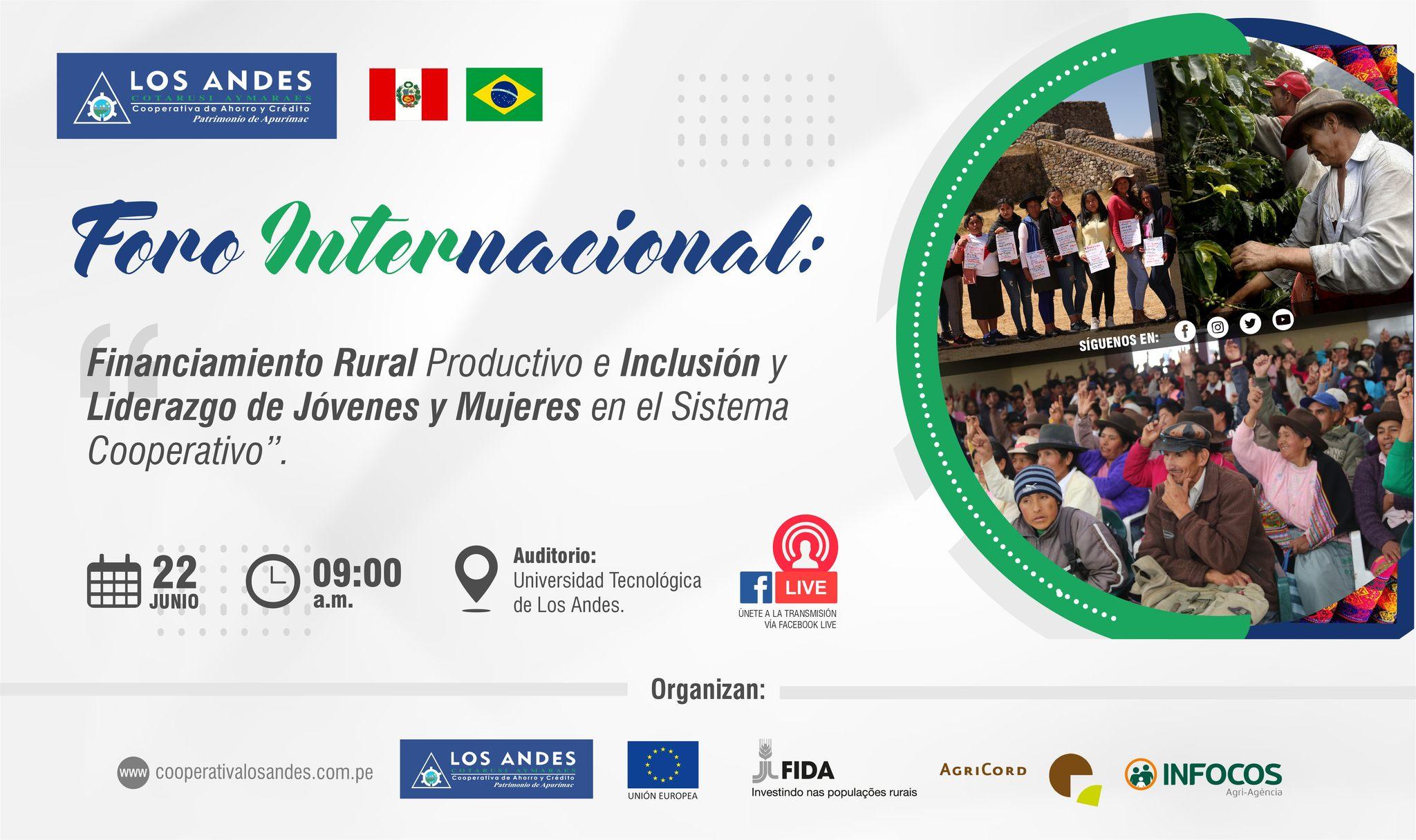 🙋‍♀️🙋‍♂️ FORO INTERNACIONAL: “Financiamiento Rural Productivo e Inclusión y Liderazgo de Jóvenes y Mujeres en el Sistema Cooperativo”.