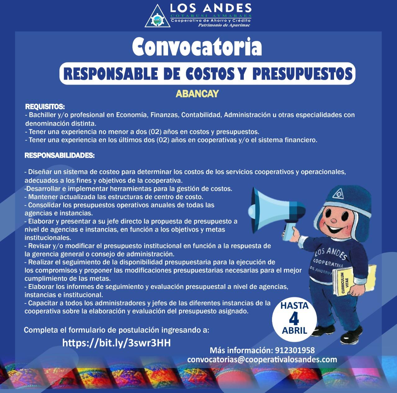 Convocatoria Departamento Finanzas, Tiempo Completo – Abancay