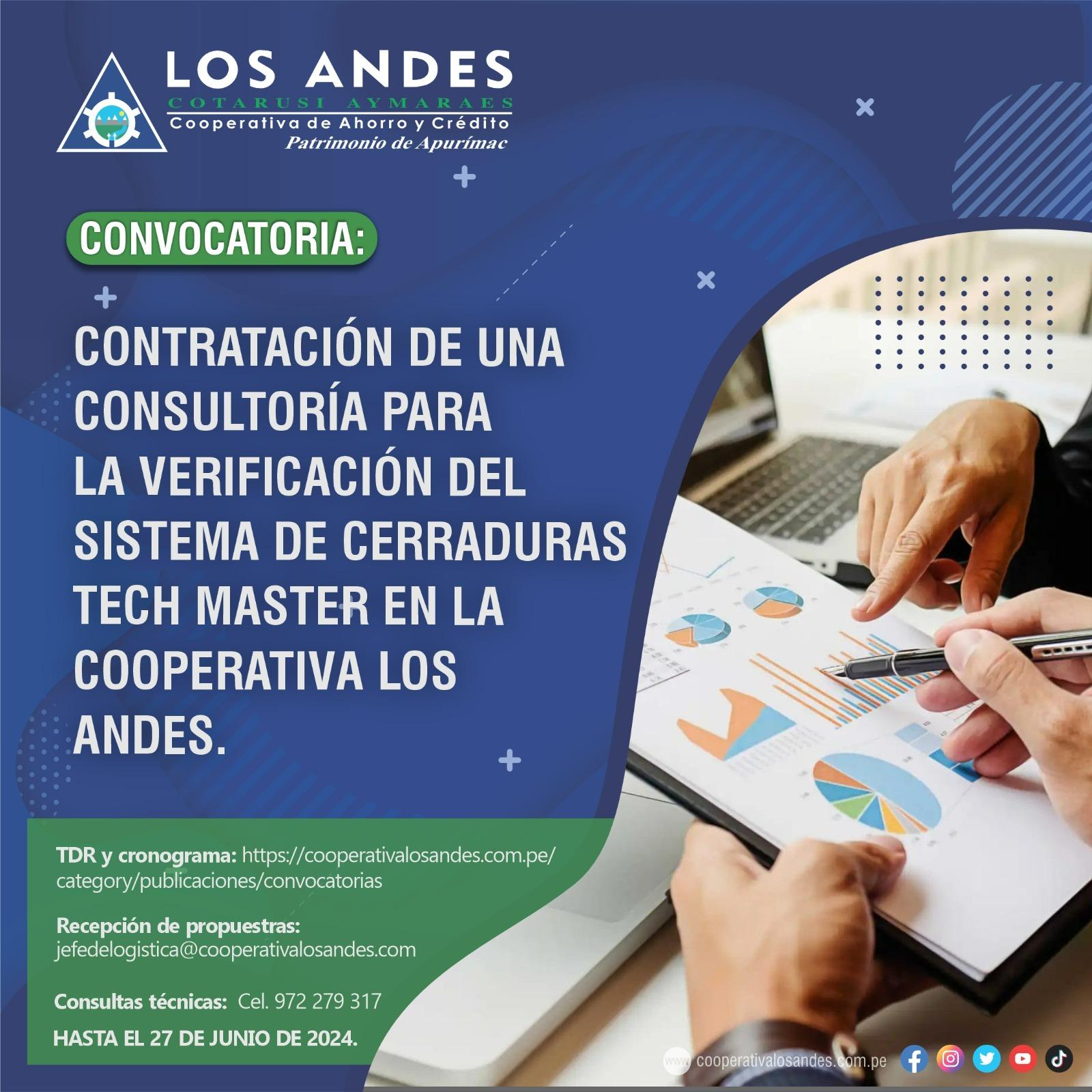 Contrato de Servicios de CONSULTORÍA PARA LA VERIFICACIÓN DEL SISTEMA DE CERRADURAS TECH MASTER EN LA COOPAC Los Andes